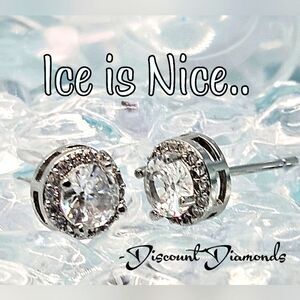 Dainty Round White Halo & Clear White Baguette Diamond Earrings on 925
